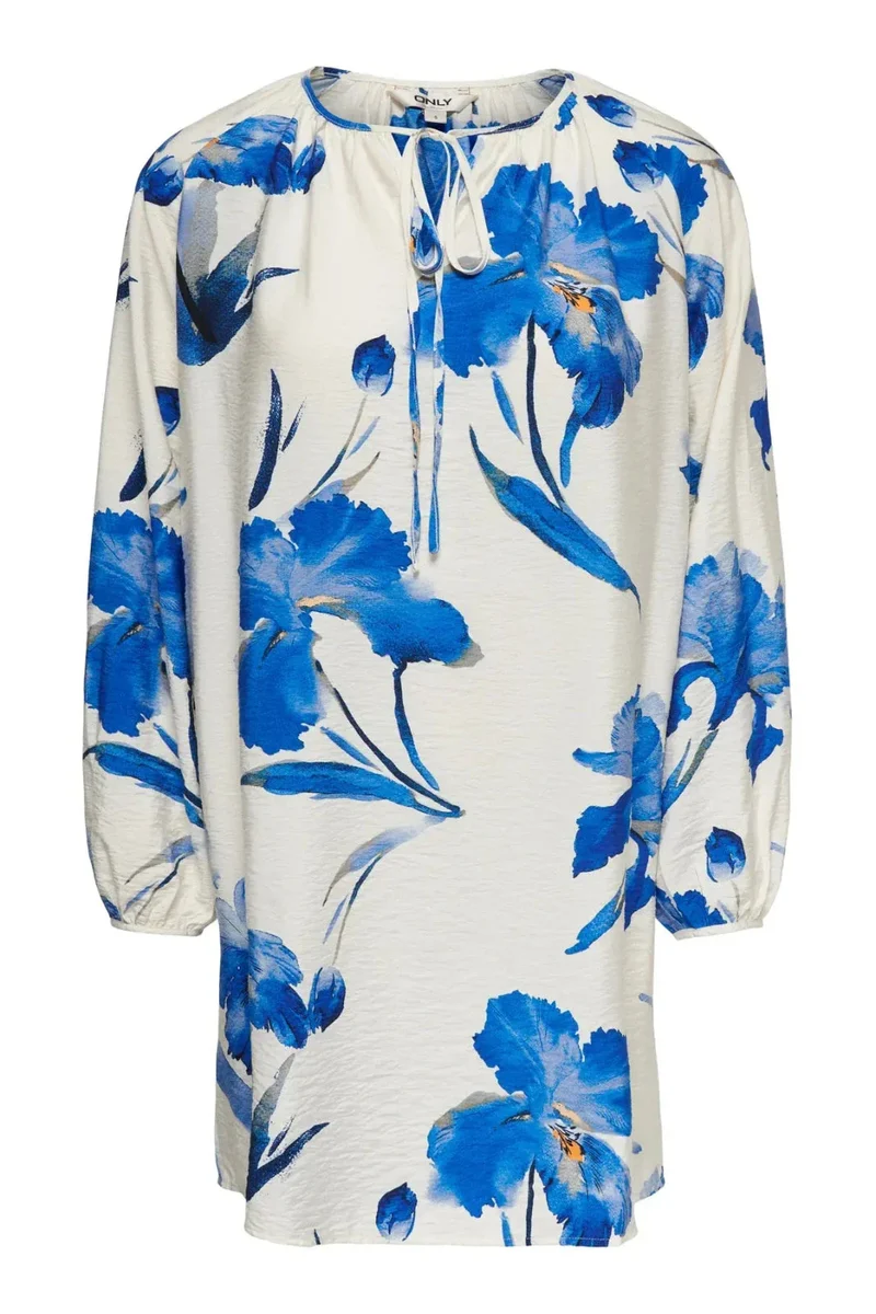 Only - Onlhyaci L/S String Short Dress - 4995378 Bright White Big Blue