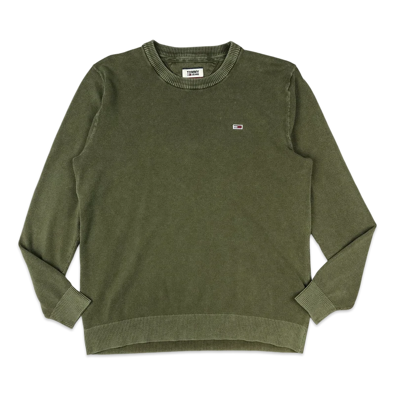 Tommy Jeans Green Textured Crew Neck Knit Jumper M L