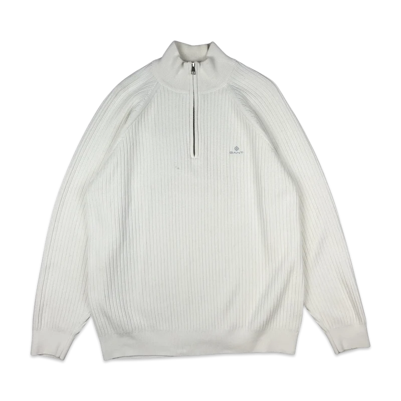 GANT Ribbed Knit Jumper 1/4 zip White L XL