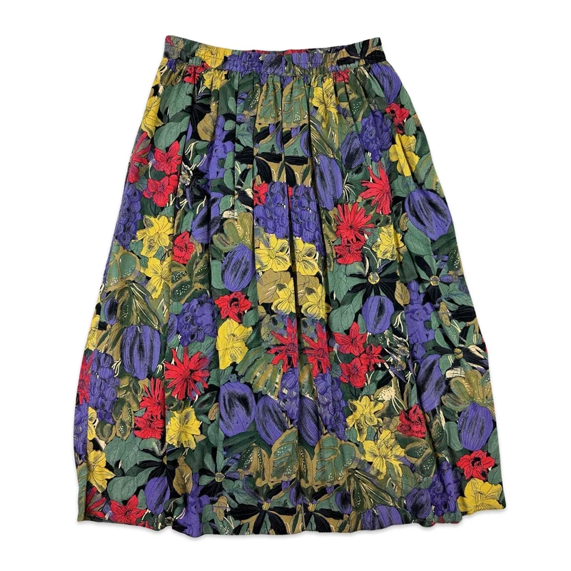 80s Vintage Floral Midi Skirt 12