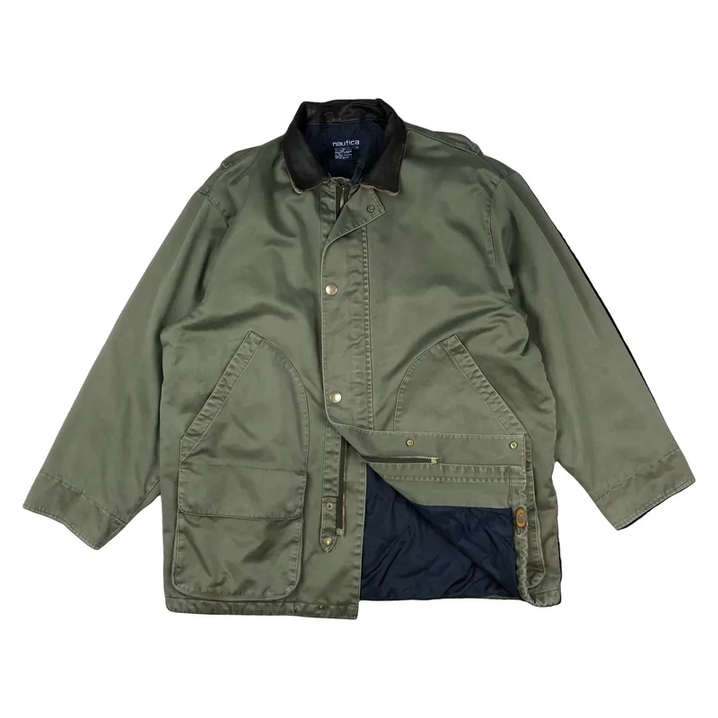 Vintage 1990s Nautica Green Canvas Parka Casual Outdoor Jacket XXL