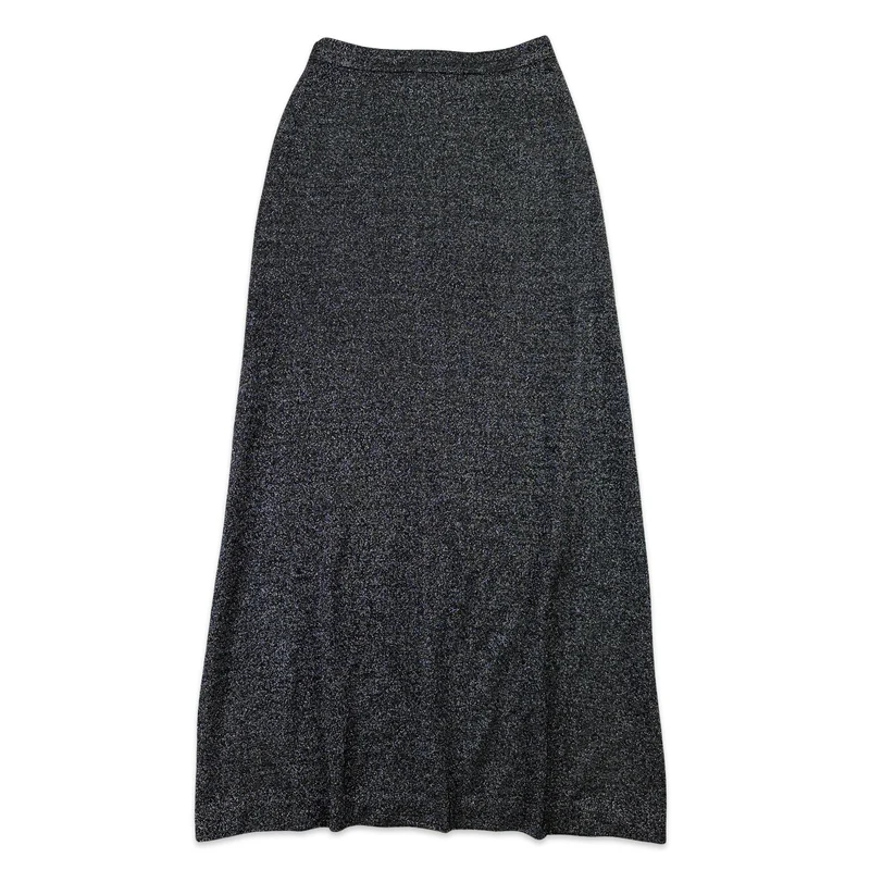 70s Vintage Black Sparkly Lurex Maxi Skirt 6