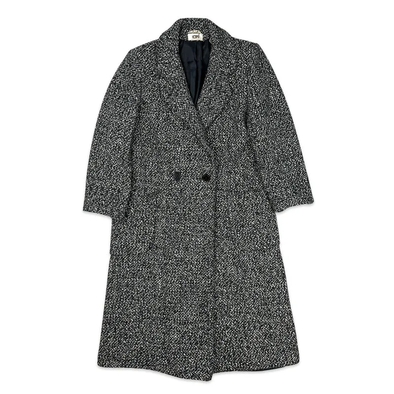 90s Vintage Womens Black & White Salt & Pepper Wool Coat 12