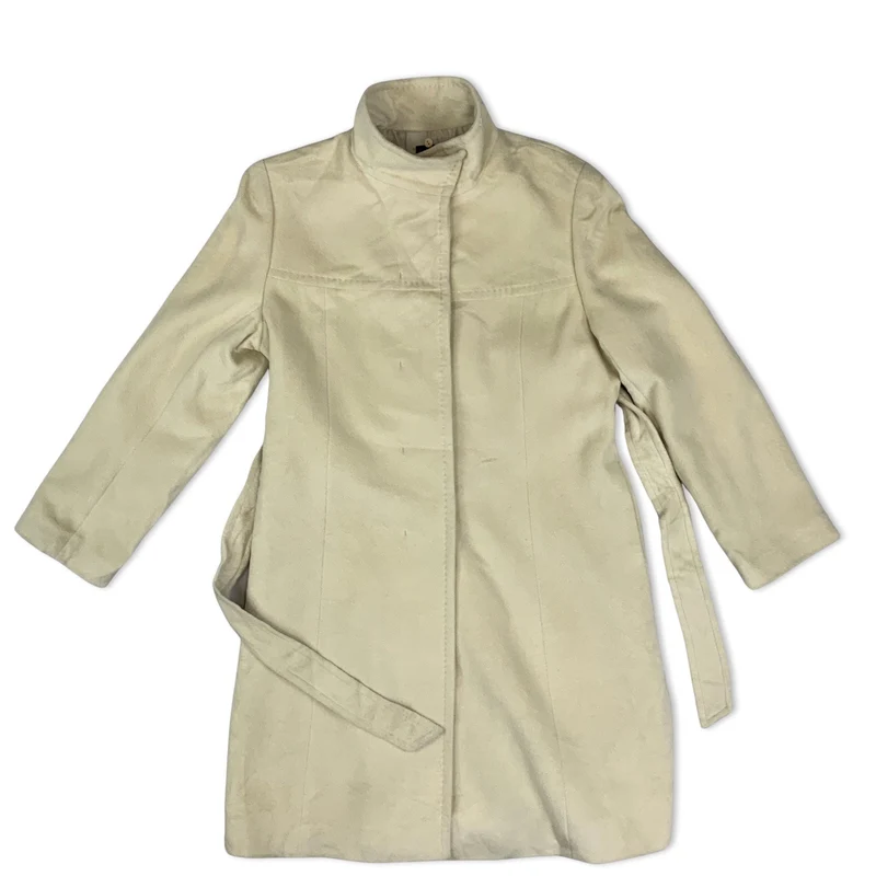 Vintage Womens Belted Wool Coat Cream Beige 12 14
