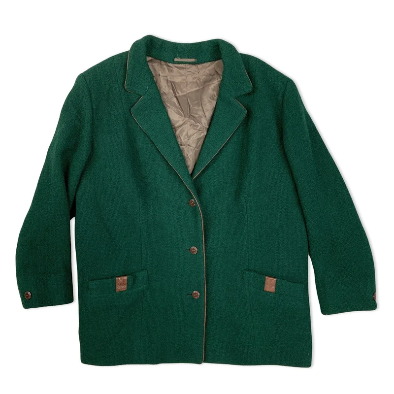 Vintage Womens 80s Green Bouclé Blazer 18