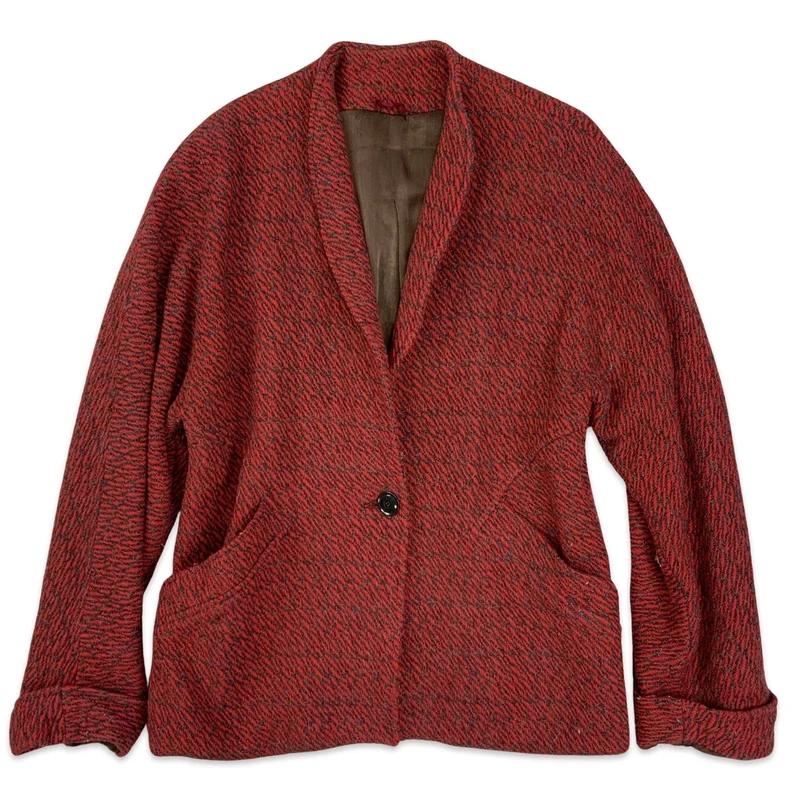 Vintage 90s Red and Black Wool Coat Jacket M 14