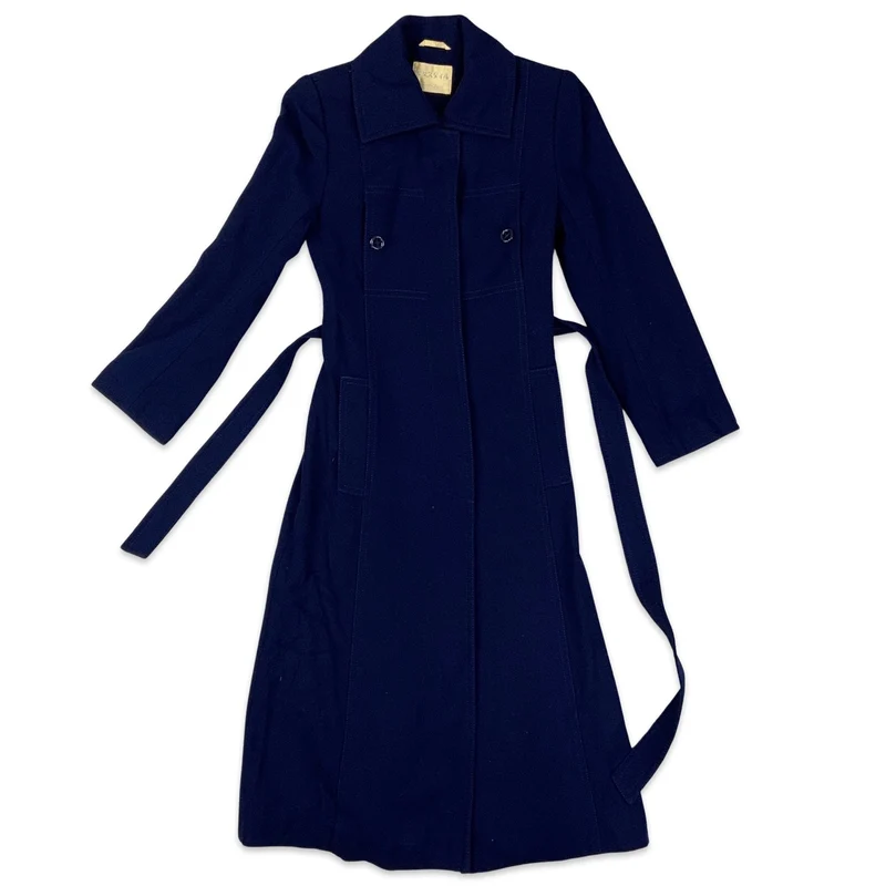 Vintage Japanese Ladies 90s Navy Wool Trench Coat 4