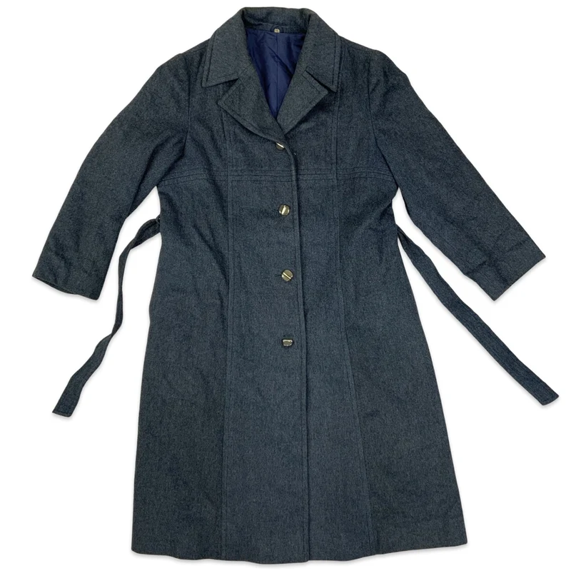 Vintage Grey Ladies Wool Belted Trench Coat 10