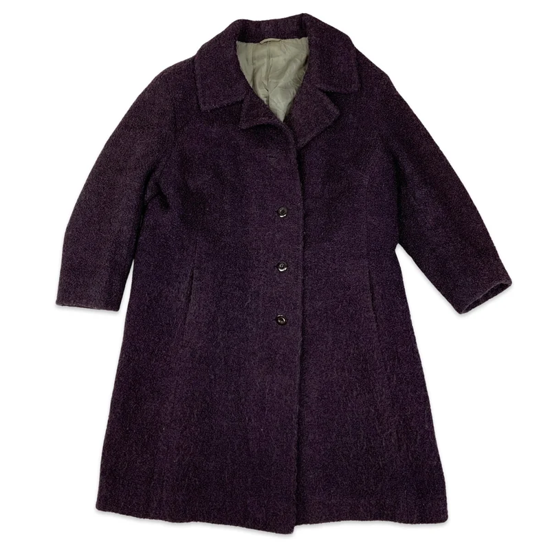 Vintage 80s 90s Purple Bouclé Ladies Wool Trench Coat 18