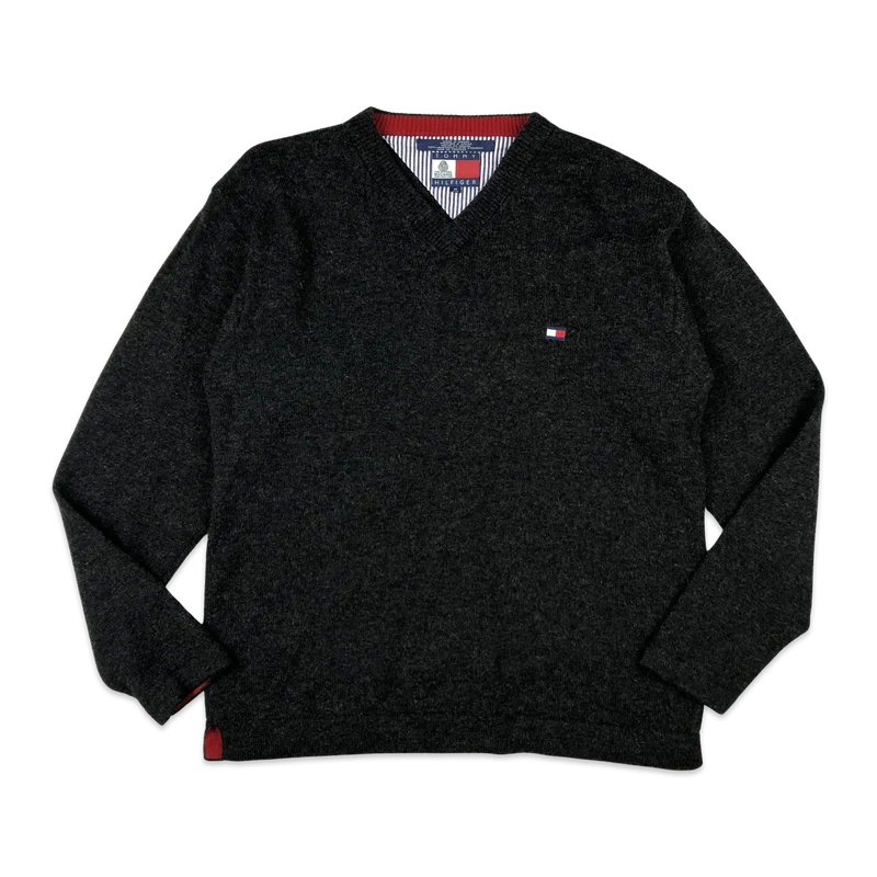 Vintage 90s Tommy Hilfiger Knit Jumper Grey Lambswool M L