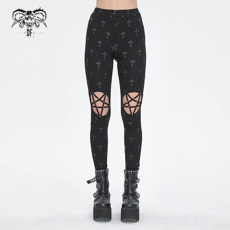 Kvinnors Punk Cutout Spaghetti Straps Leggings