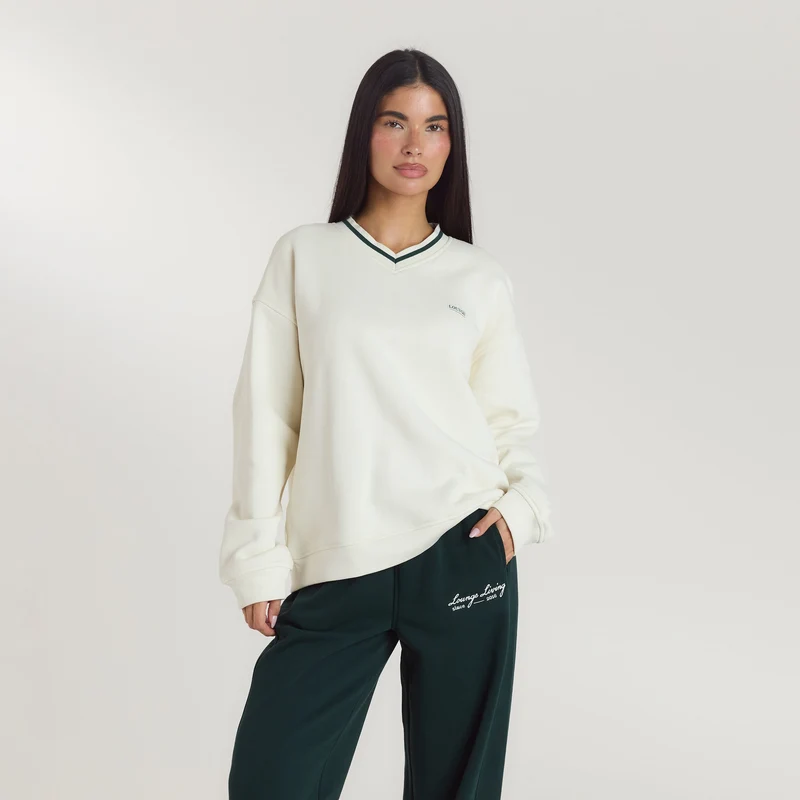 Lounge Living V-Neck Tröja - Krämfärgad
