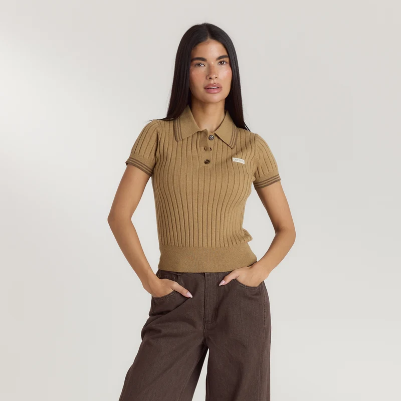 Stickad Polotröja - Tan