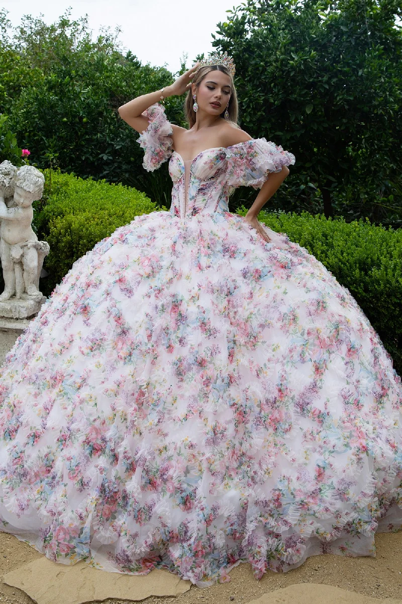 Utsmyckad Off Shoulder V-ringad Quinceanera klänning från GLS by Gloria - GL3609