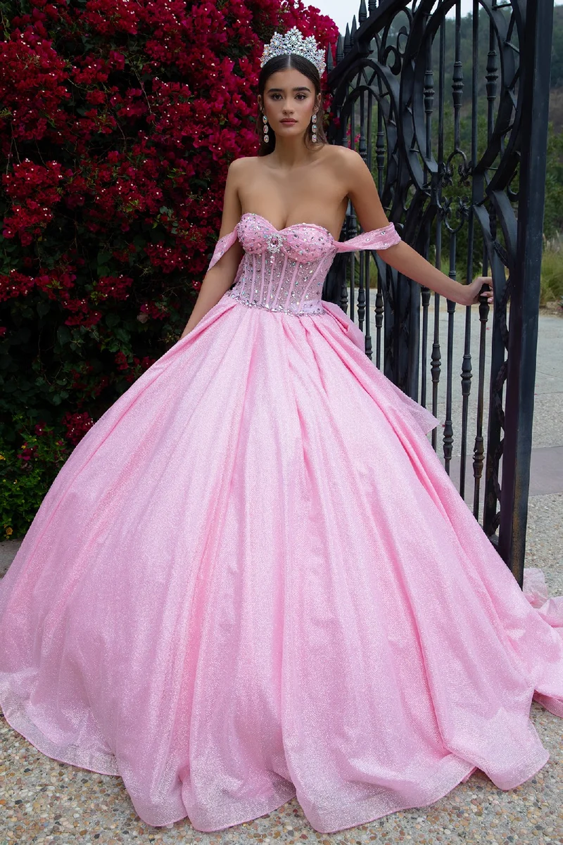 Utsmyckad Glitter Off Shoulder Quinceanera Klänning från GLS by Gloria - GL3527