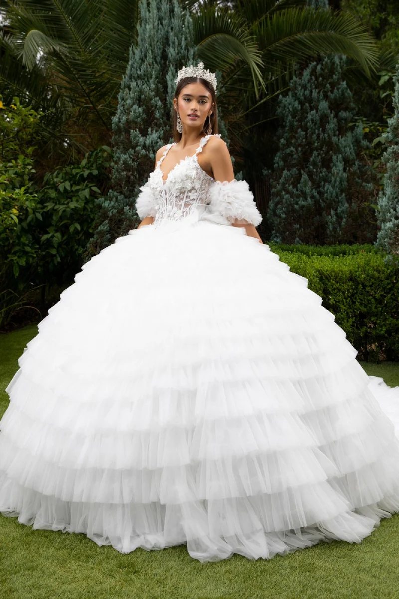 Applikation 3D Butterfly V-ringad Quinceanera-klänning från GLS by Gloria - GL3610