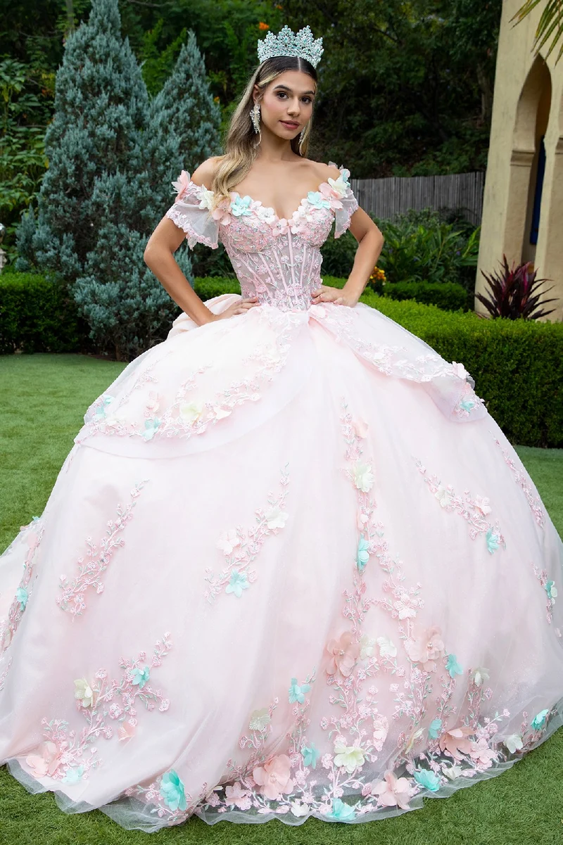 3D Flower Applique V-ringad Quinceanera klänning från GLS by Gloria - GL3554