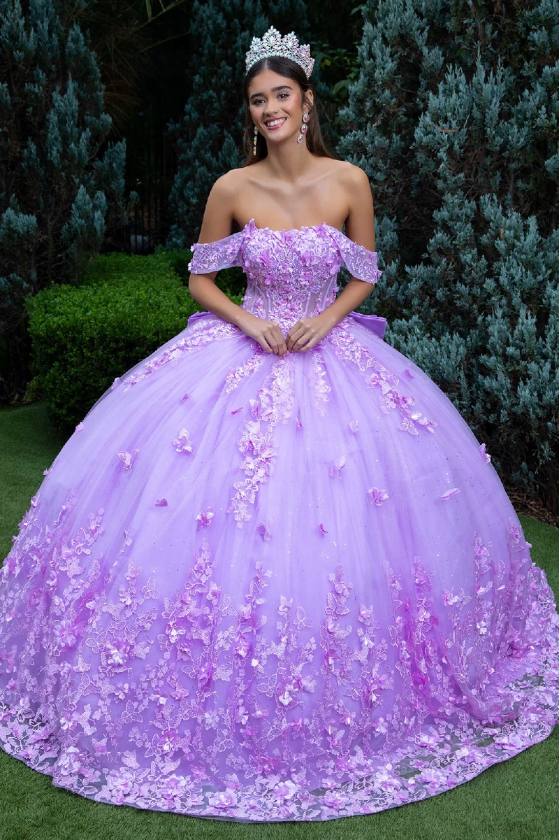 3D Butterfly Flower Applique Quinceanera Dress från GLS by Gloria - GL3524