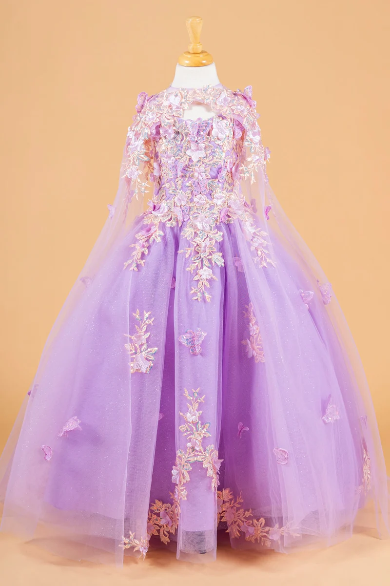 Butterfly Applique Sweetheart Tulle Kids Mini Quince Dress från Elizabeth K - GK119