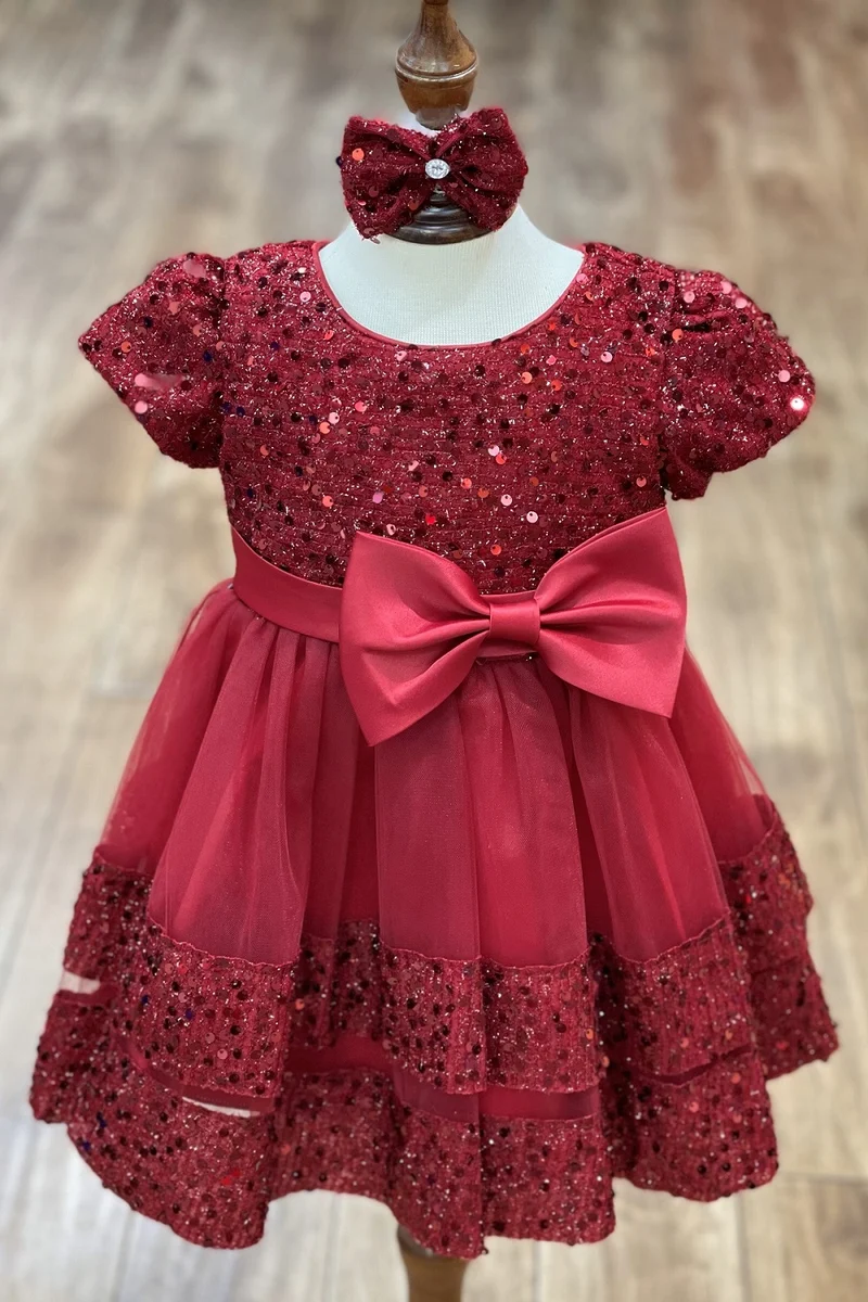 Sequin Stretch Velvet Ribbon Babyklänning från Cinderella Couture USA AS9137B