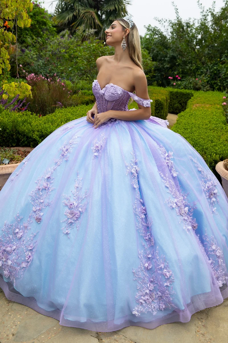 Glitter Off Shoulder med Rosett bak Quinceanera Klänning från GLS by Gloria - GL3576