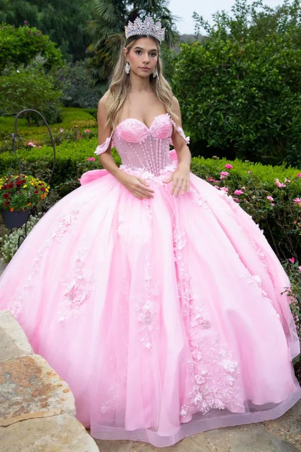 Glitter Off Shoulder med Rosett bak Quinceanera Klänning från GLS by Gloria - GL3576