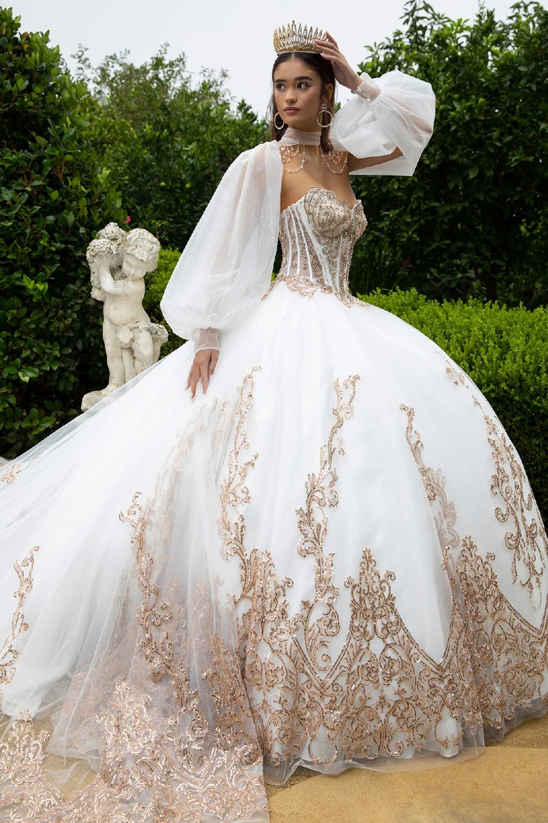 Broderi Sweetheart Neckline Tyll Quinceanera Klänning från GLS by Gloria - GL3578