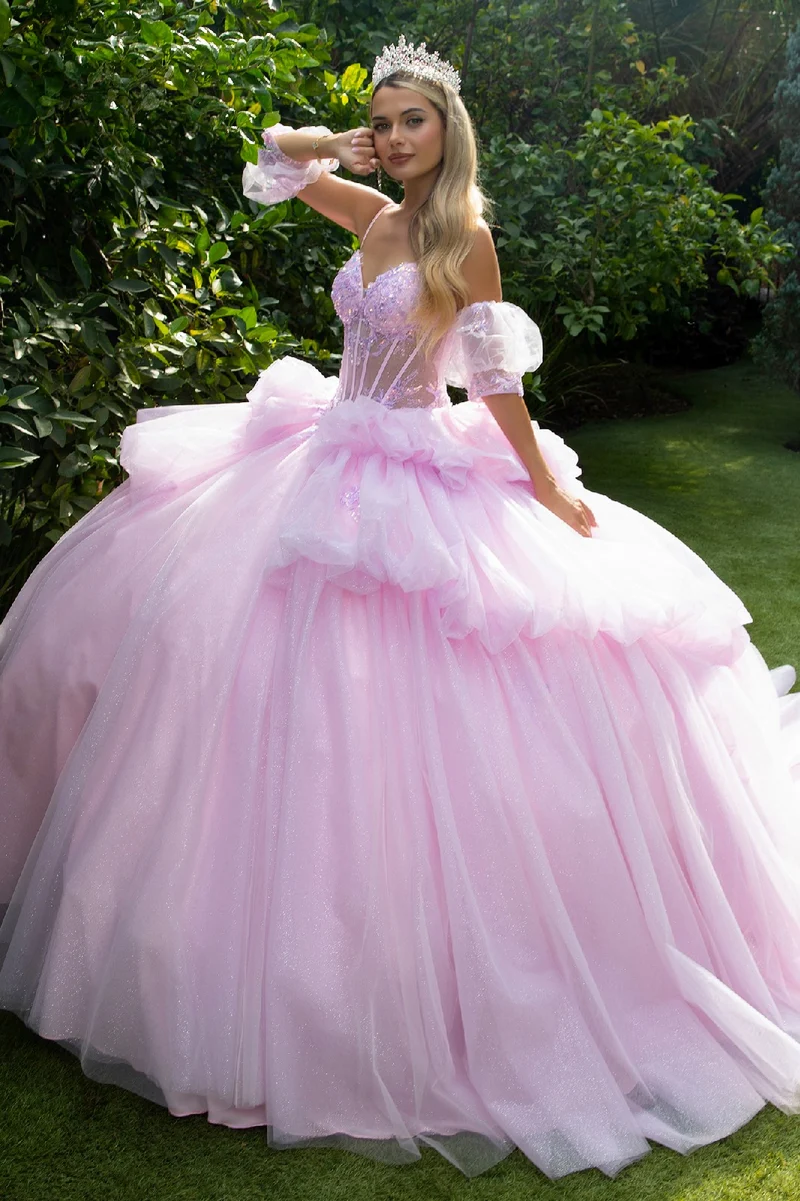 Glitter Off Shoulder V-Neck Quinceanera Klänning från GLS by Gloria - GL3546